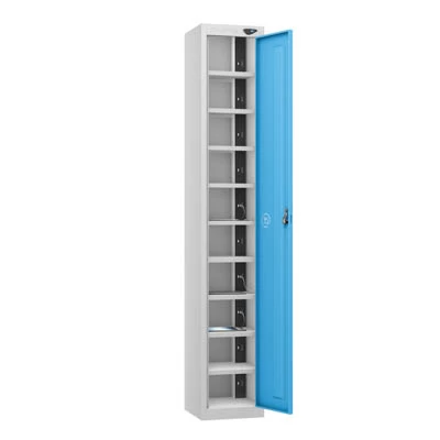 Pure 1 Door 10 Compartment Tablet Locker 1800mm X 300mm X 300mm With 3 Pin Plug and Cam Lock