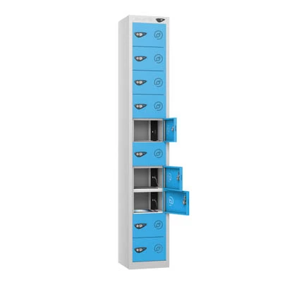 Pure 10 Door Tablet Locker 1800mm X 300mm X 300mm With 3 Pin Plug and Cam Lock
