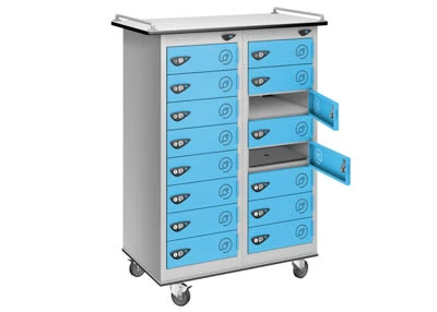Pure 16 Door Tablet Trolley 1050mm X 600mm X 300mm With 3 Pin Plug and Cam Lock