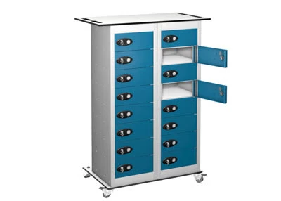 Tablet trolley two doors, 16 compartments