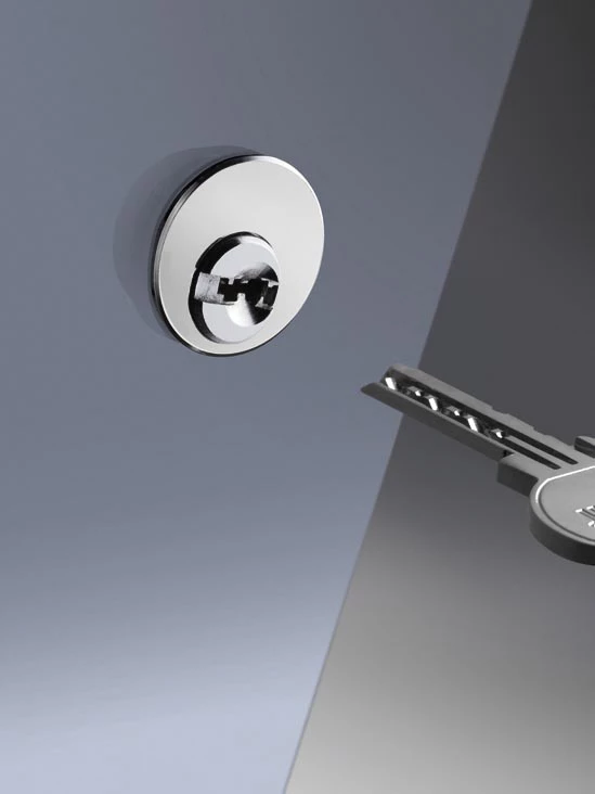 Dimple security locker key inserted into lock