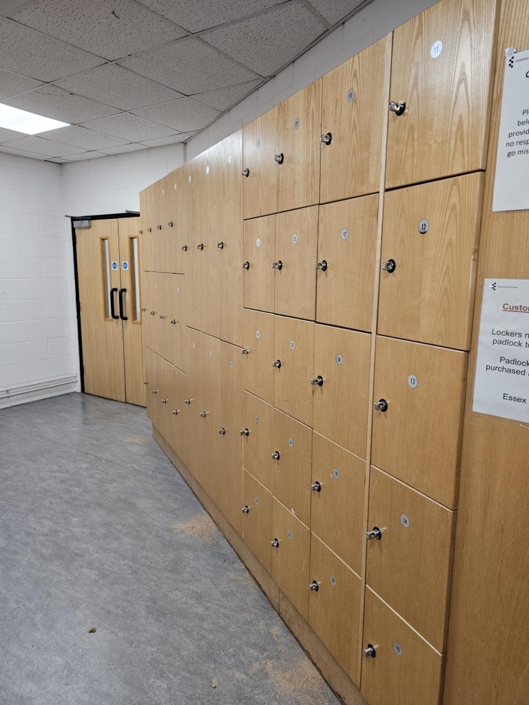 Wooden lockers converted to Ojmar hap locks