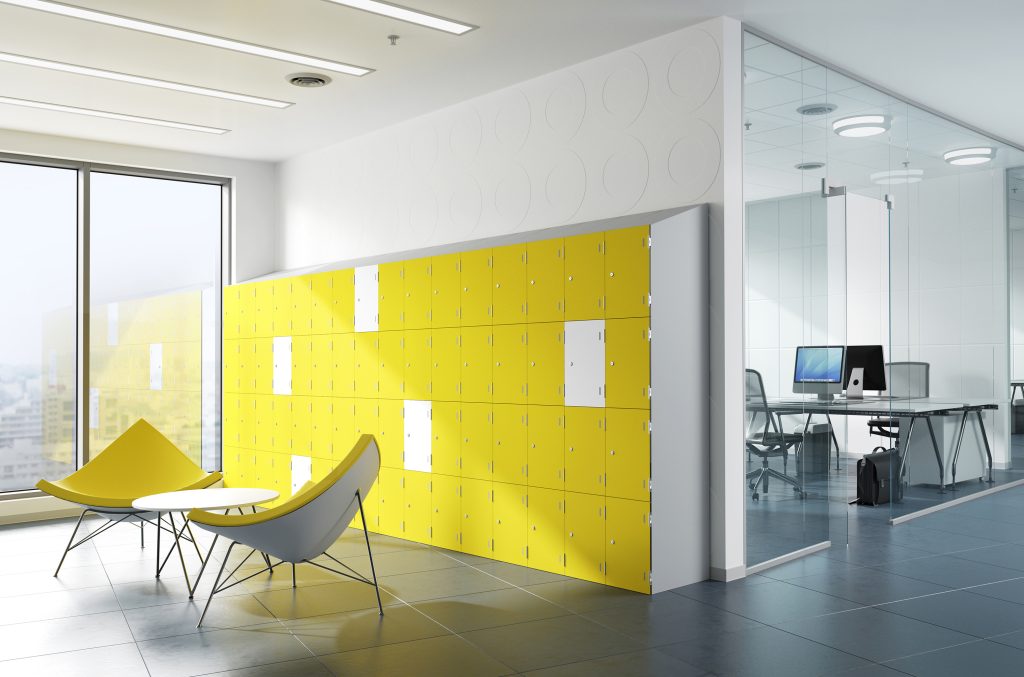 Modern locker installation in a London workplace provided by Total Locker Service