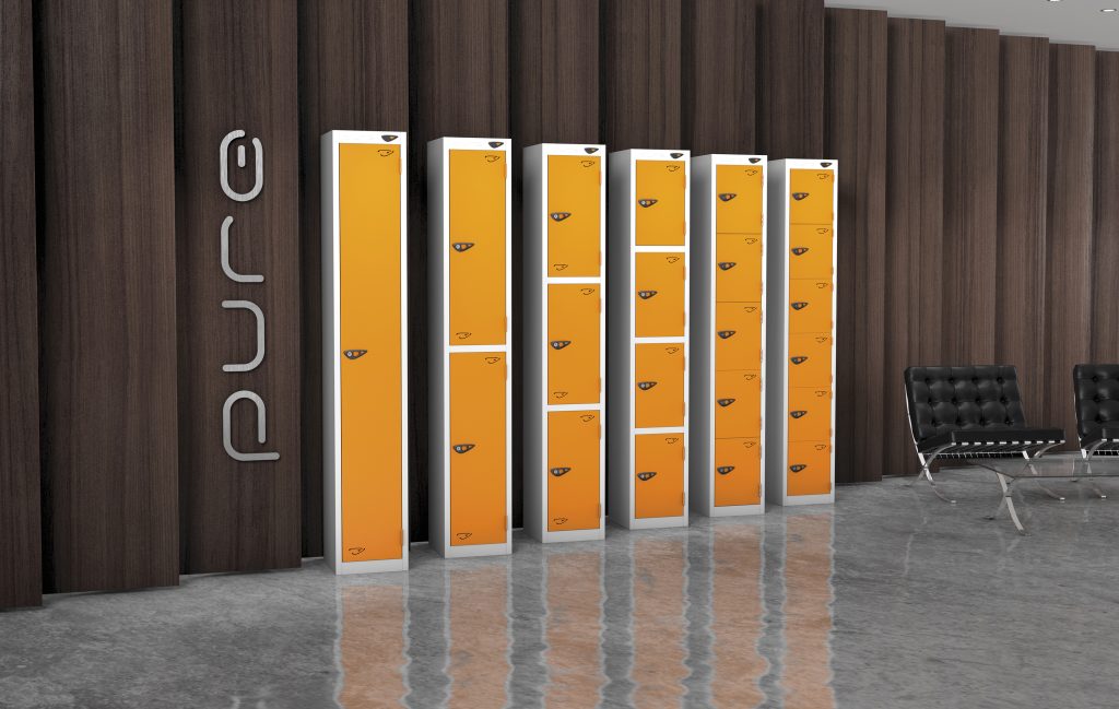 Steel locker bank with powder-coated finish manufactured in a Net Zero-aligned UK factory