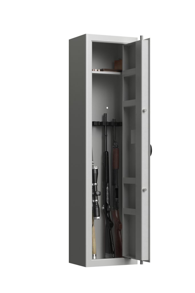 Open Rifle Cabinet Showing Secure Interior