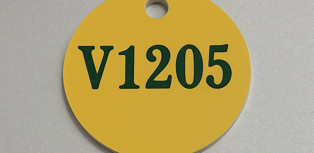 Colour-coded valve tags colour yellow