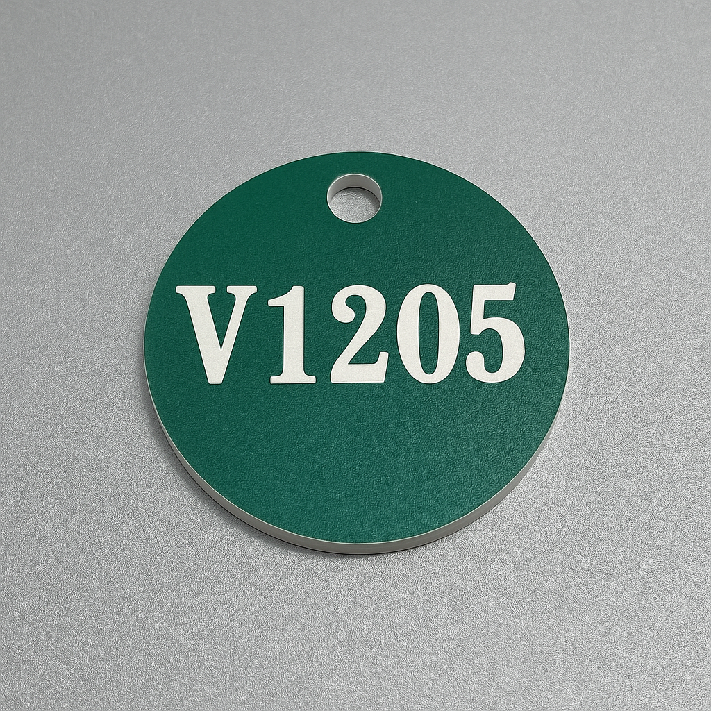 Green colour-coded valve tags