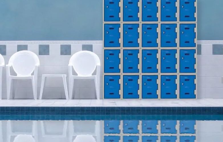 Plastic lockers on a poolside