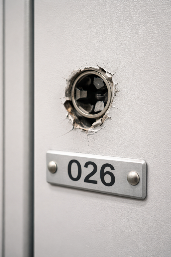 Locker door with cam lock and missing key situation