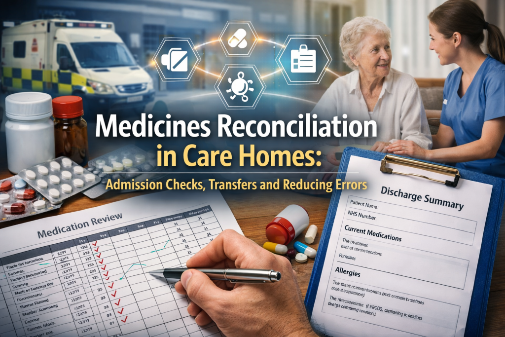 CQC describes medicines reconciliation as accurately listing a person’s current medicines when they enter a service or when their treatment changes. The point is to reduce medicines errors when people move between care settings.