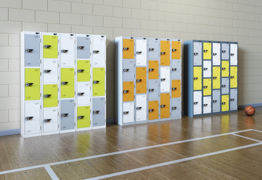 rows of steel lockers installed in school corridor