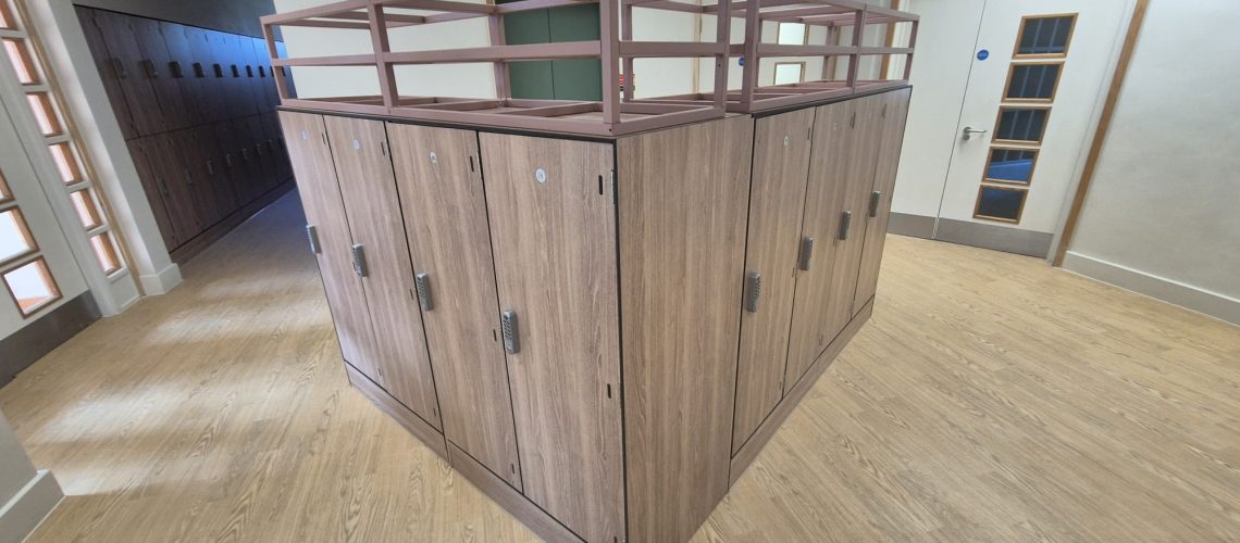 laminate lockers installed in modern office locker room