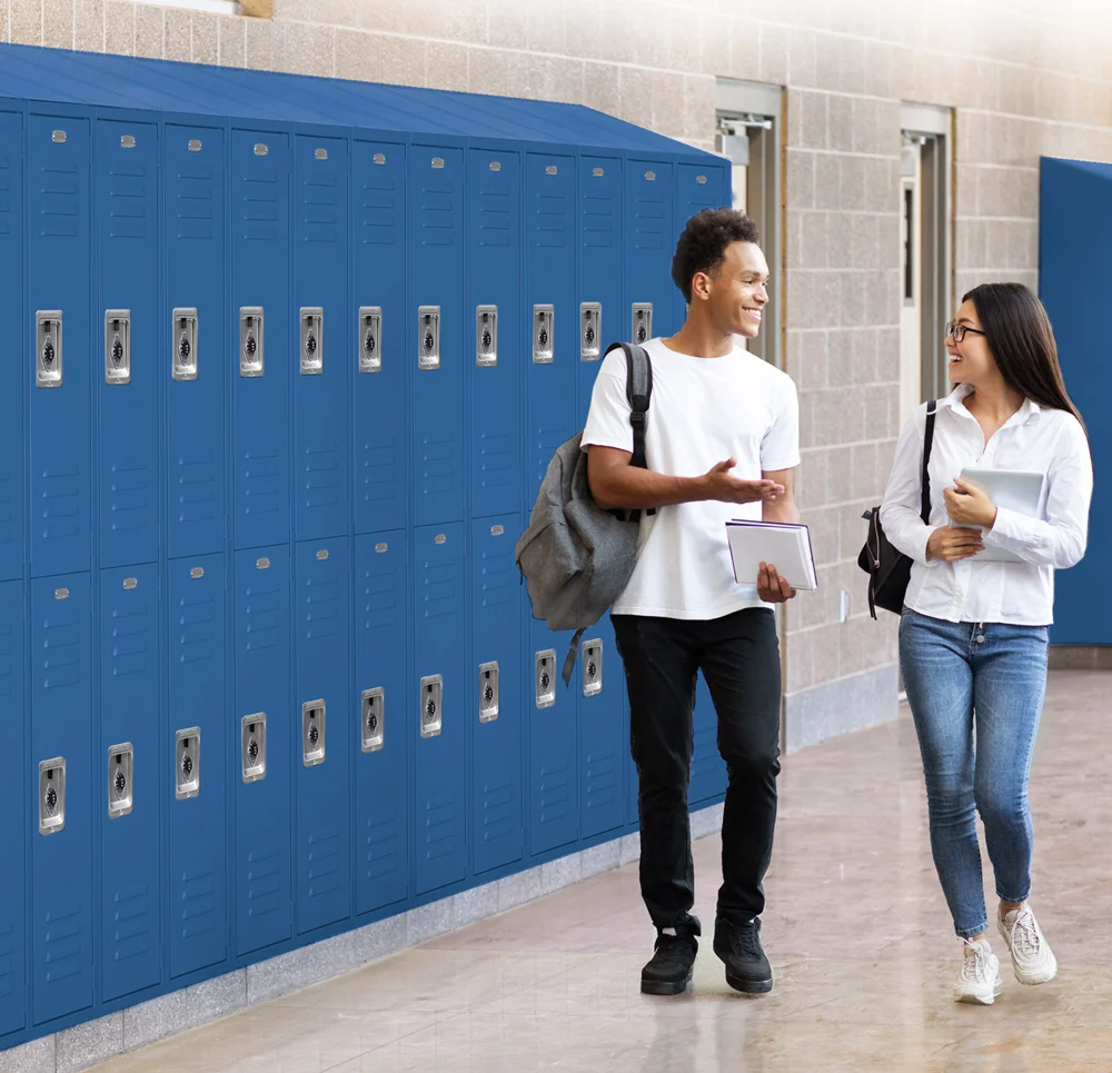 steel lockers installed in school corridor