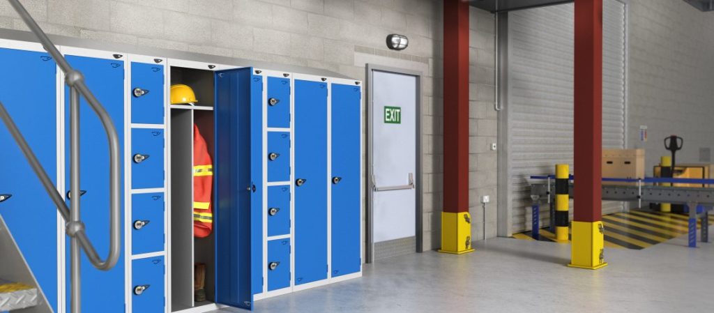 metal lockers installed in workplace changing room