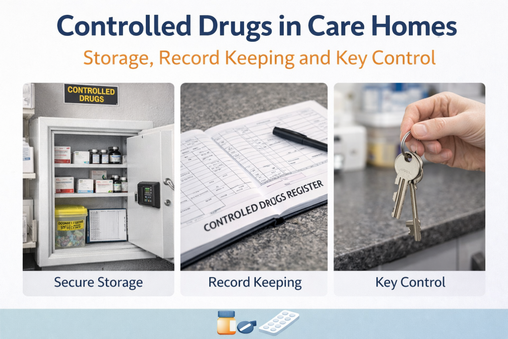 controlled drugs in a care home, storage, record keeping and key control