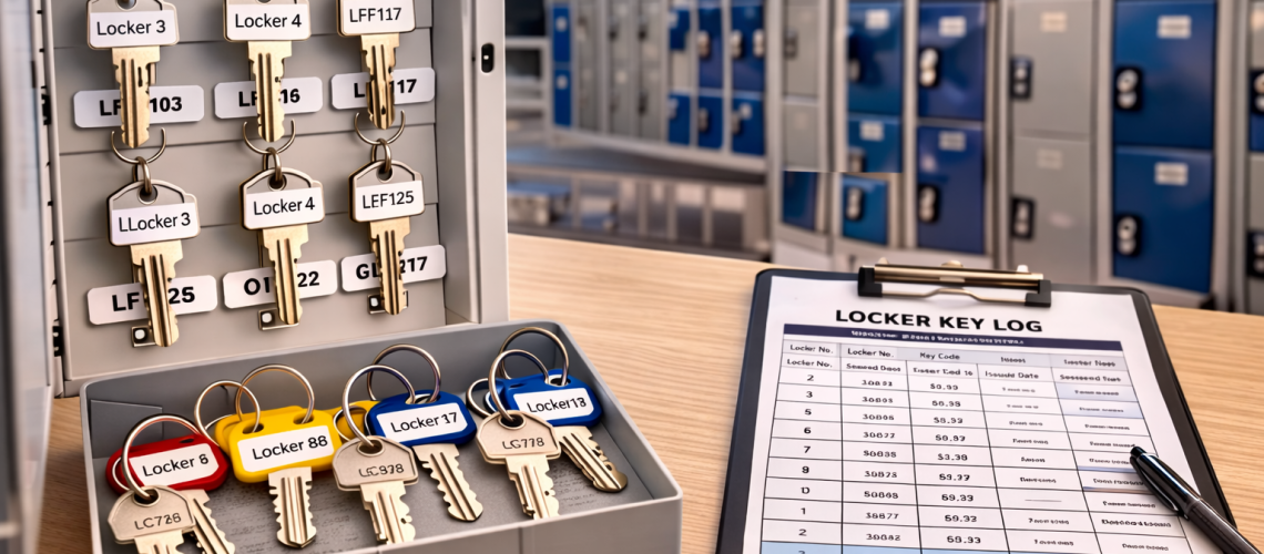 workplace locker key management system with labelled keys and records