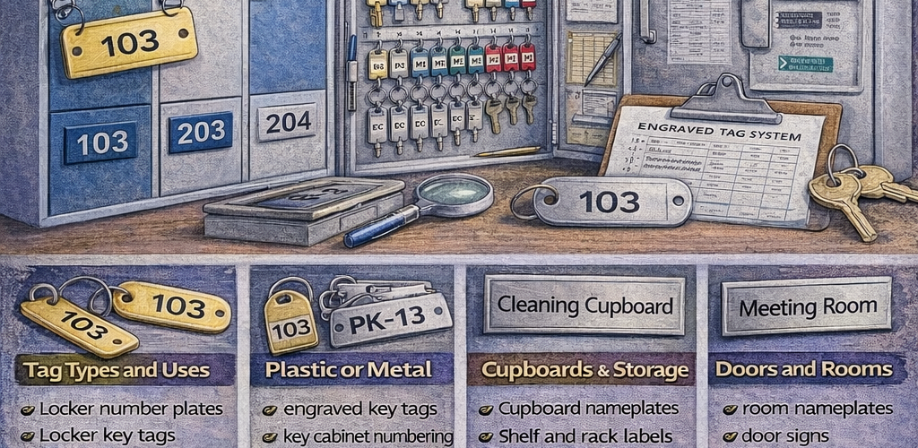 Engraved products from ABS laminate wide choice of colours