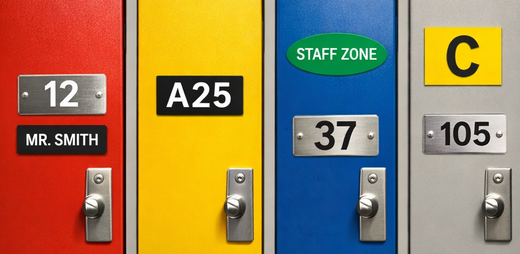Locker numbering system showing clearly labelled lockers with numbers and zone markers for schools and workplaces