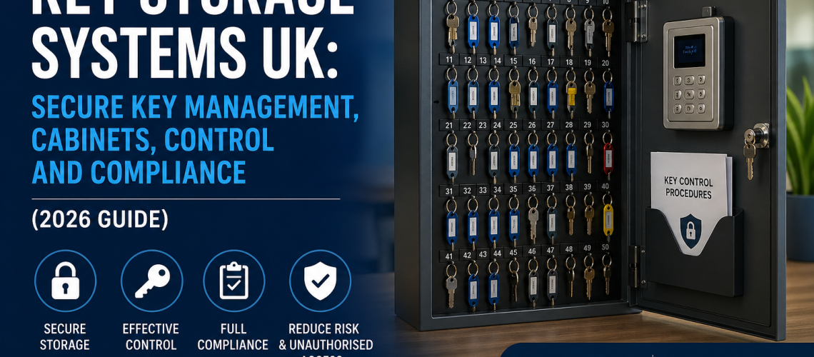 Key storage systems UK showing secure key cabinet with organised key management and labelled hooks
