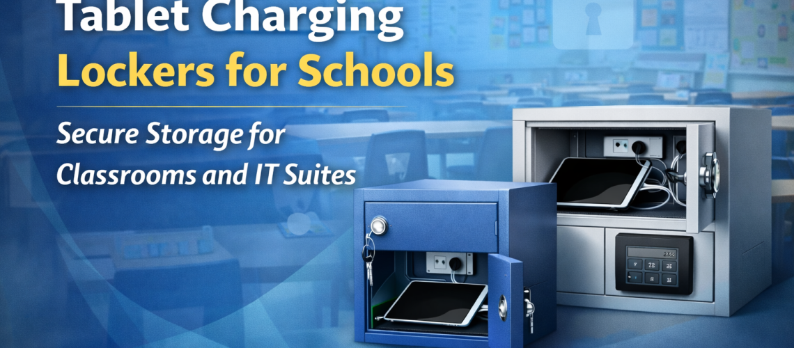 Tablet charging lockers in a UK school classroom providing secure storage and charging for student devices