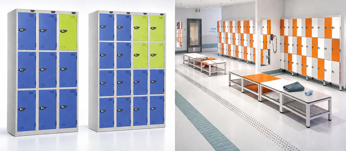 Locker guides UK showing changing room layout, workplace lockers and locker key system