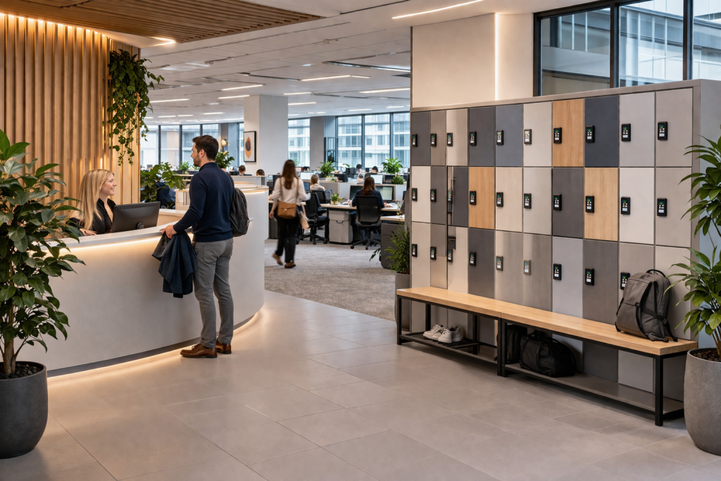 Reception hot desking locker solutions