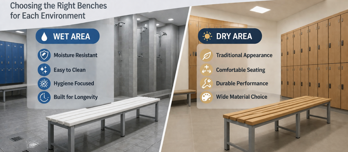 Comparison of wet area plastic bench and dry area wooden bench in a UK changing room environment