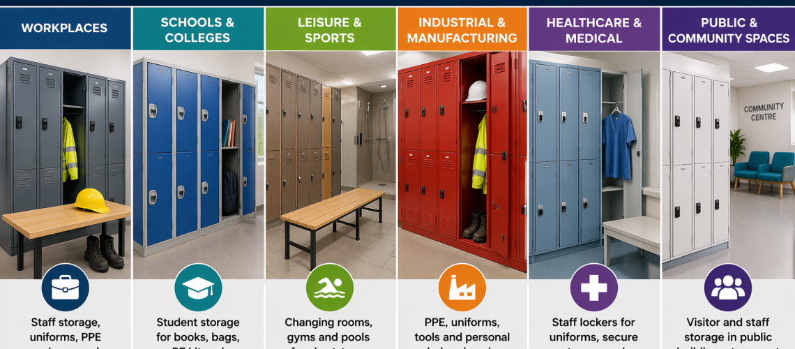 Lockers used in UK workplaces, schools, leisure centres, industrial sites and healthcare environments