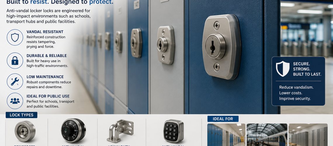 Anti-vandal locker locks UK installed on school lockers with reinforced design and tamper-resistant construction