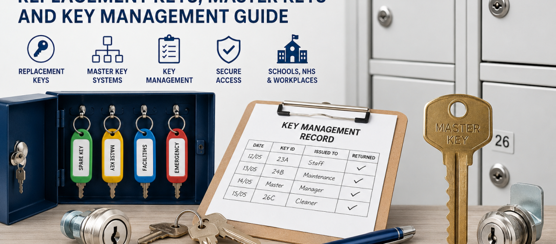 Locker keys UK system showing replacement keys, master key control and secure key management for school and workplace lockers