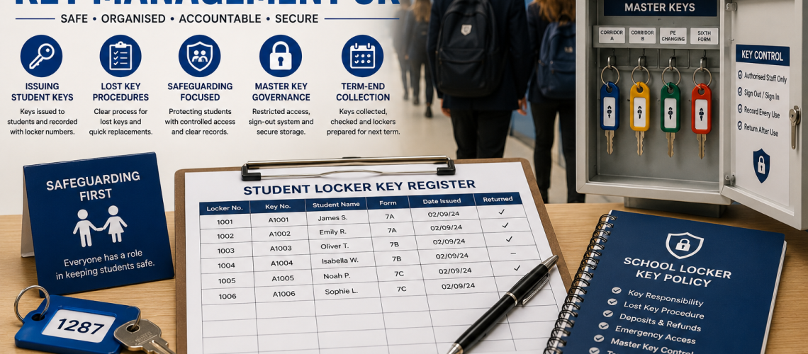 School locker key management system with student locker keys, key register and safeguarding procedures UK