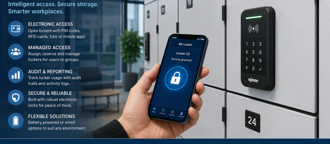 Smart locker systems UK with RFID locker access, electronic locker locks and managed workplace storage lockers