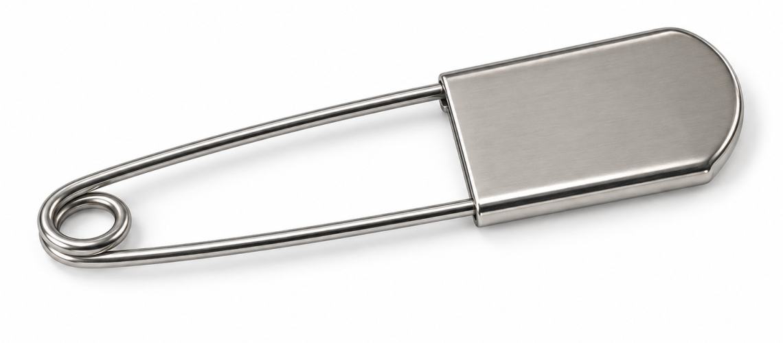 Stainless steel locker key safety pin for swimming pools, gyms, leisure centres and laundry identification