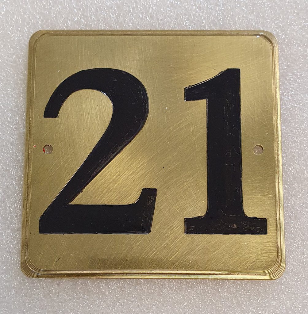 Brass door number plaque